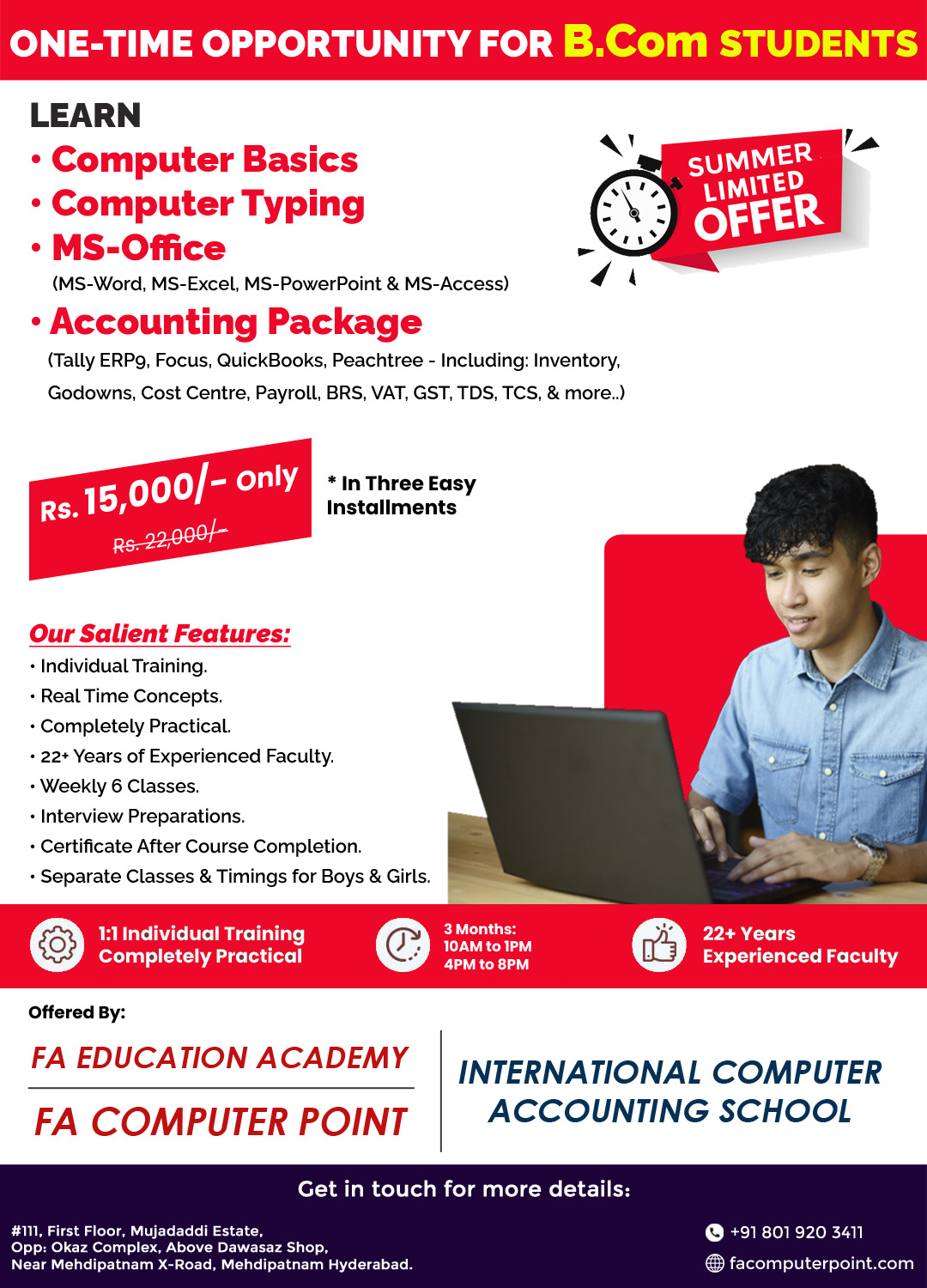 FA Computer Point Mehdipatnam is the Best Software Training Institute in Mehdipatnam Hyderabad For Ms Office, Tally ERP9, Tally Prime, C Language, JAVA, Python, Web Designing, PHP, AutoCAD, Revit, Spoken English Course.